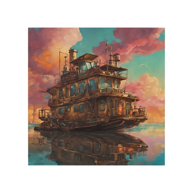 Steampunk Houseboat Wood Wall Art (Front)