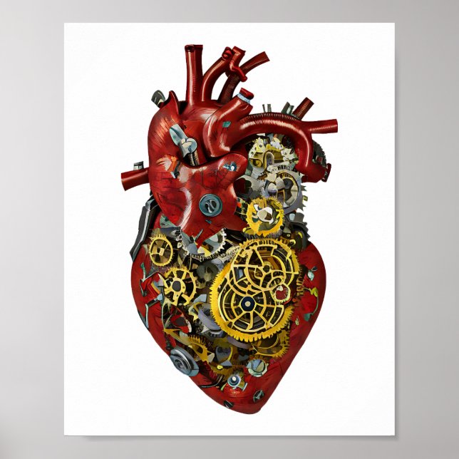 Steampunk Human Heart Anatomy Art Poster (Front)