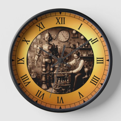 Steampunk Humanoid  Mechanical Robot  Clock