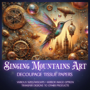 Steampunk Hummingbird Flight Fantasy Decoupage Tissue Paper