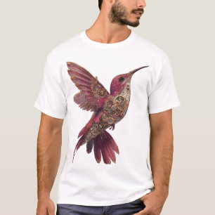 Steampunk Hummingbird — Magenta & Brass Clockwork  T-Shirt
