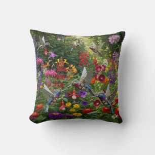 Steampunk Hummingbirds Throw Pillow
