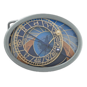 Steampunk in Blue Astronomical Clock Oval Belt Buckle