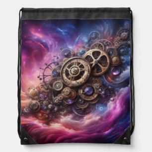 Steampunk Industrial Clockwork Purple and Pink Drawstring Bag