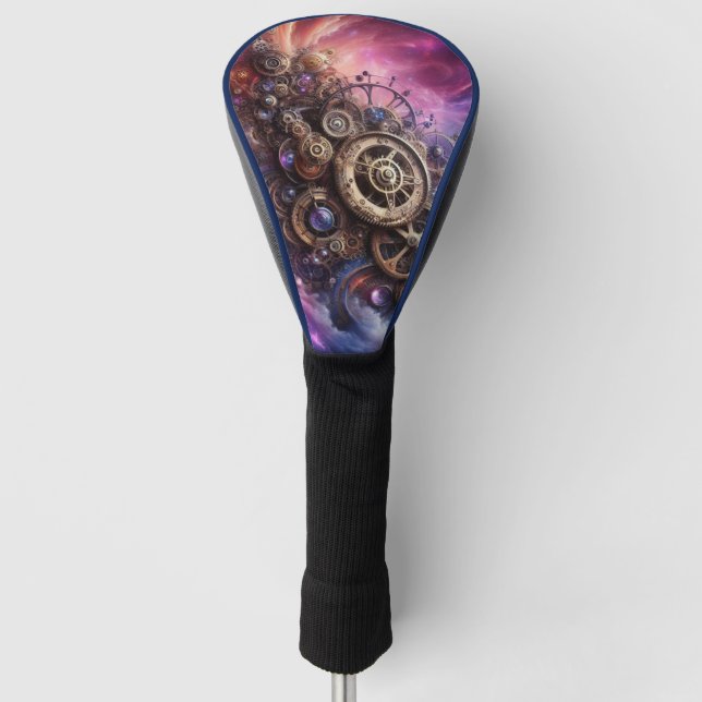 Steampunk Industrial Clockwork Purple and Pink Golf Head Cover (Front)