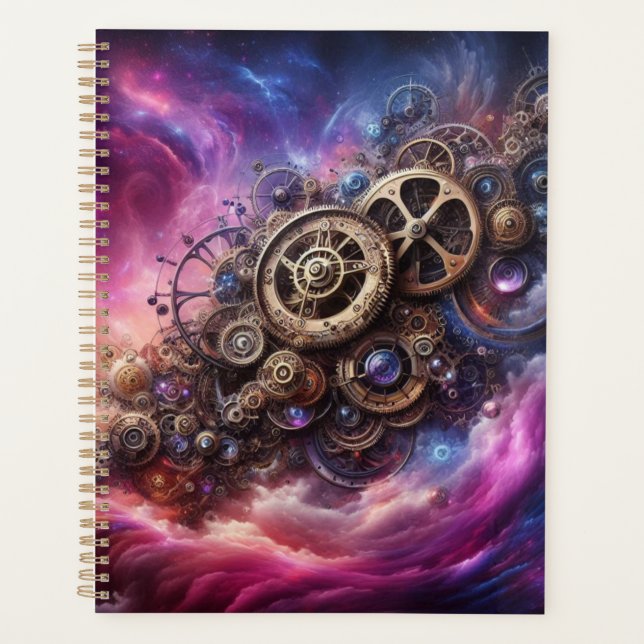 Steampunk Industrial Clockwork Purple and Pink Planner (Front)