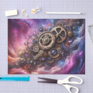 Steampunk Industrial Clockwork Purple and Pink Tissue Paper
