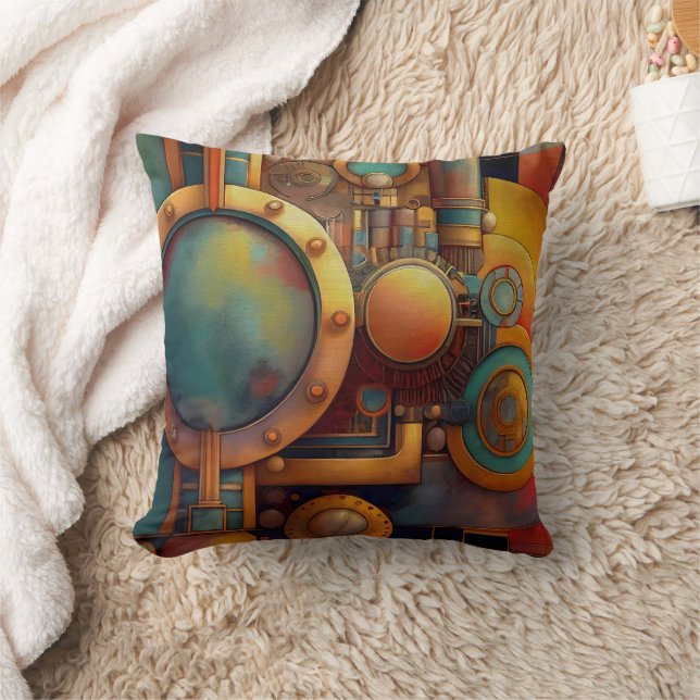 Steampunk Industrial Geometry Art Throw Pillow (Blanket)