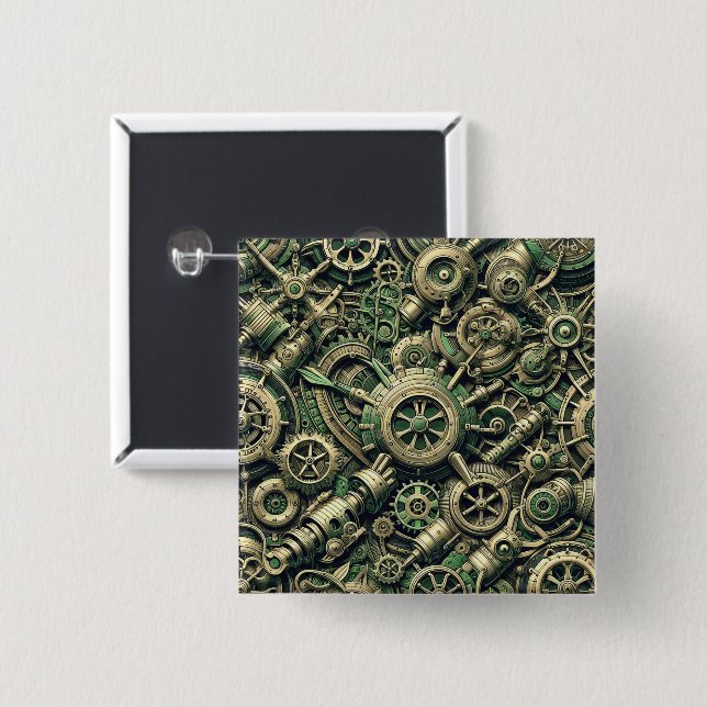 Steampunk Industrial Green Clockwork Gears Button (Front & Back)