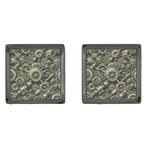 Steampunk Industrial Green Clockwork Gears Cufflinks
