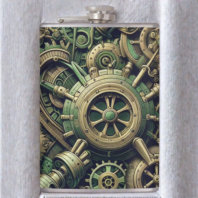 Steampunk Industrial Green Clockwork Gears Flask (Creator Uploaded)