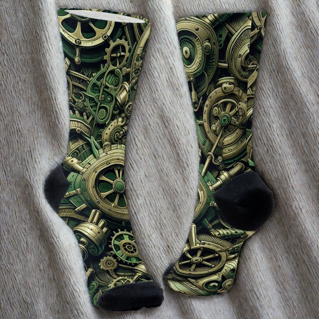 Steampunk Industrial Green Clockwork Gears Socks (Creator Uploaded)