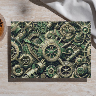Steampunk Industrial Green Clockwork Gears Tissue Paper