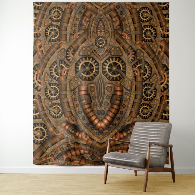 Steampunk Industrial Vintage Clockwork Tapestry (In Situ)