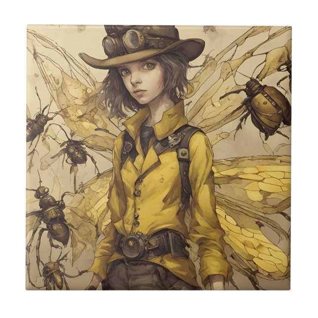 Steampunk Insect Lady Ceramic Tile (Front)