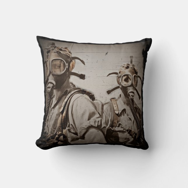 Steampunk Inspired Gas Masks Throw Pillow (Front)