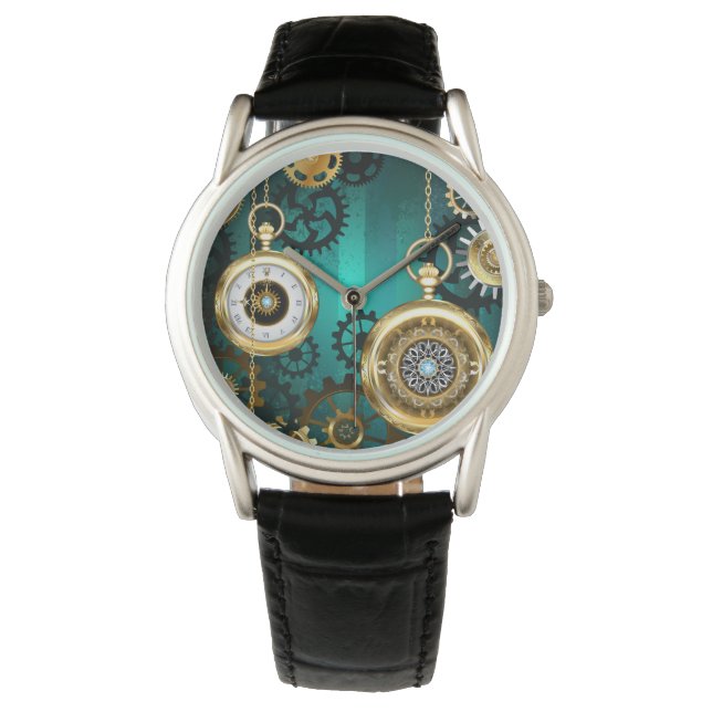 Steampunk Jewelry Watch on a Green Background (Front)