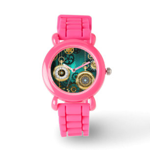 Steampunk Jewelry Watch on a Green Background