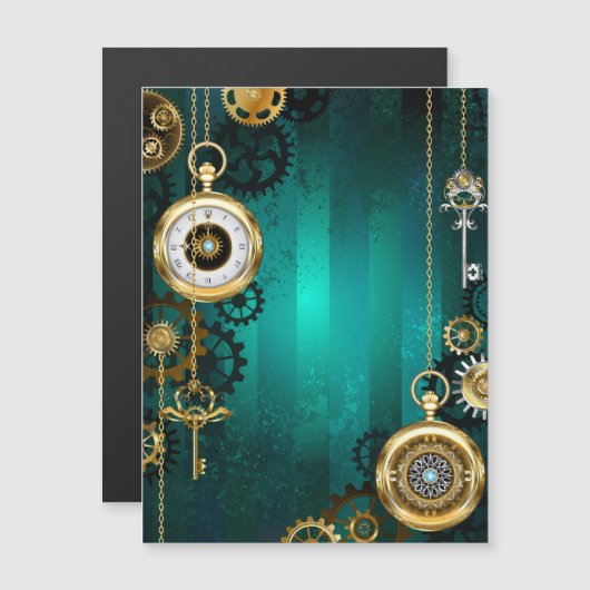 Steampunk Jewelry Watch on a Green Background (Front/Back)