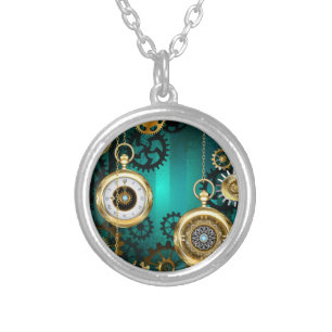 Steampunk Jewelry Watch on a Green Background