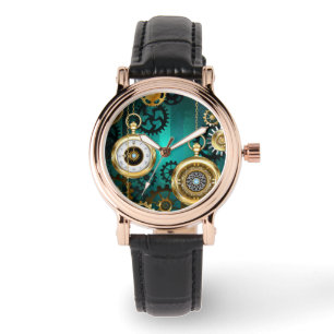 Steampunk Jewelry Watch on a Green Background