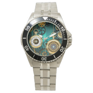 Steampunk Jewelry Watch on a Green Background