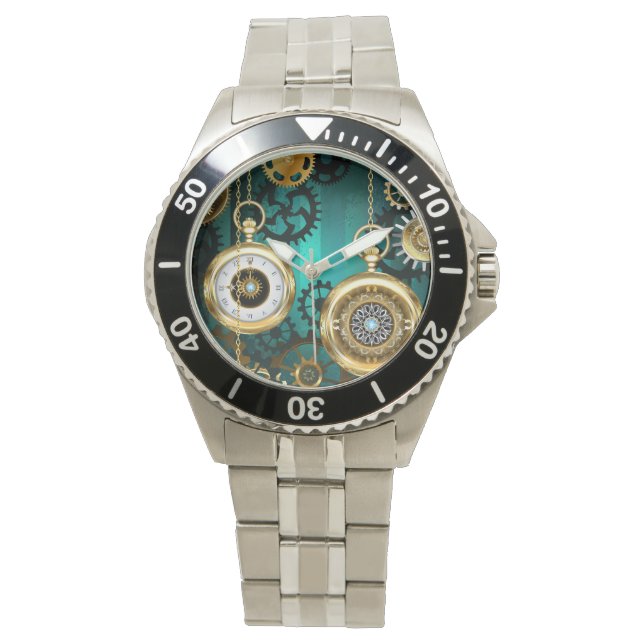 Steampunk Jewelry Watch on a Green Background (Front)