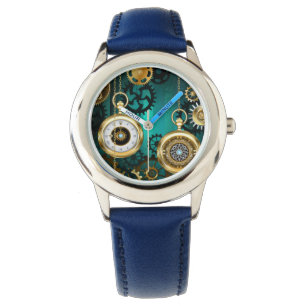 Steampunk Jewelry Watch on a Green Background