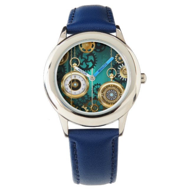 Steampunk Jewelry Watch on a Green Background (Front)