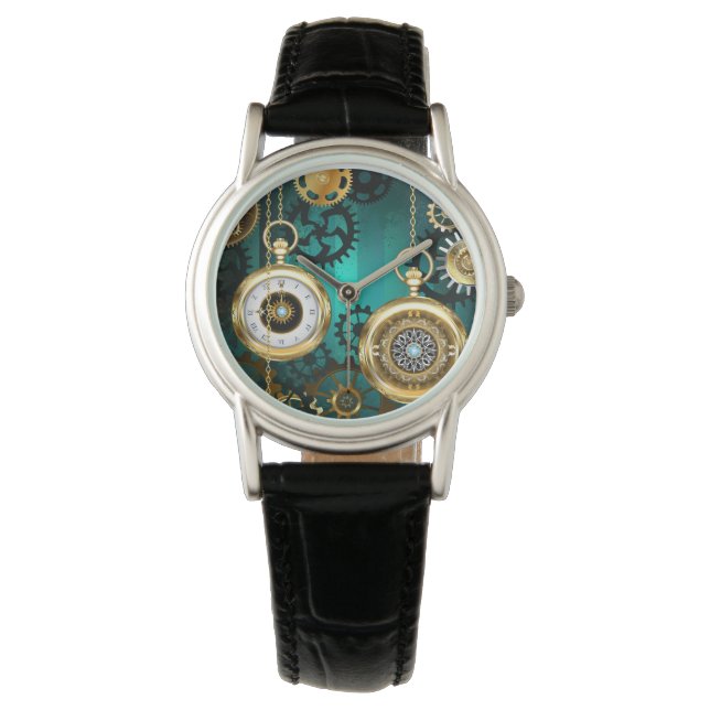 Steampunk Jewelry Watch on a Green Background (Front)