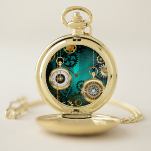 Steampunk Jewelry Watch on a Green Background