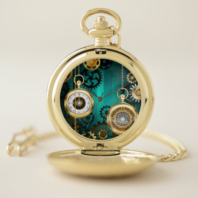 Steampunk Jewelry Watch on a Green Background (Inside)