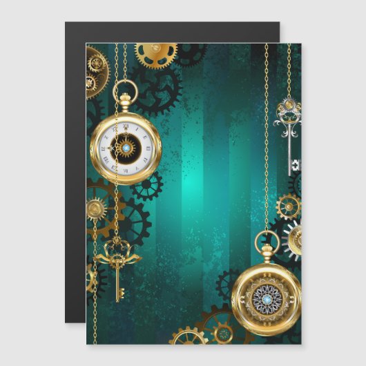 Steampunk Jewelry Watch on a Green Background (Front/Back)