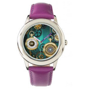 Steampunk Jewelry Watch on a Green Background