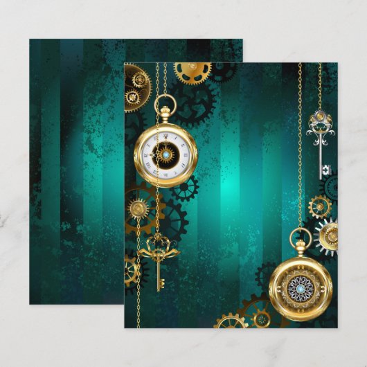 Steampunk Jewelry Watch on a Green Background (Front/Back)