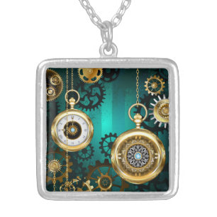 Steampunk Jewelry Watch on a Green Background
