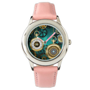 Steampunk Jewelry Watch on a Green Background