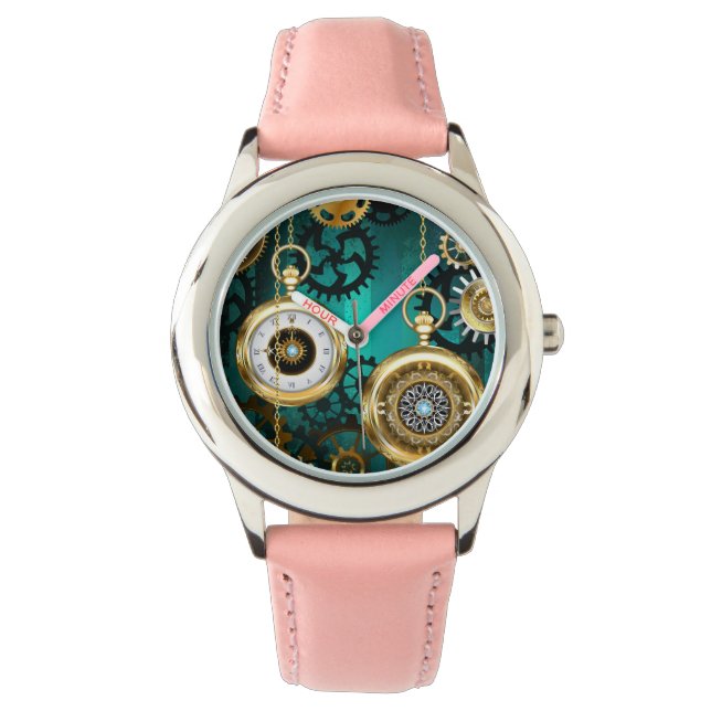 Steampunk Jewelry Watch on a Green Background (Front)