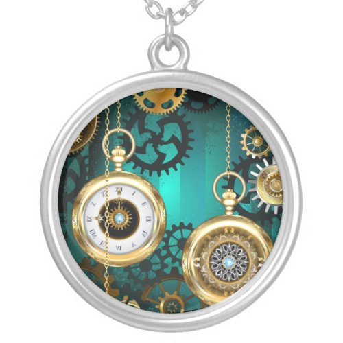 Steampunk Jewelry Watch on a Green Background