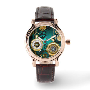 Steampunk Jewelry Watch on a Green Background