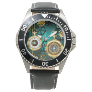 Steampunk Jewelry Watch on a Green Background