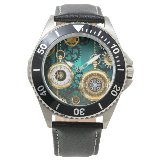 Steampunk Jewelry Watch on a Green Background (Front)