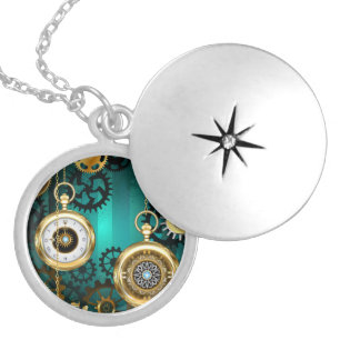 Steampunk Jewelry Watch on a Green Background