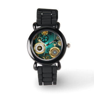 Steampunk Jewelry Watch on a Green Background
