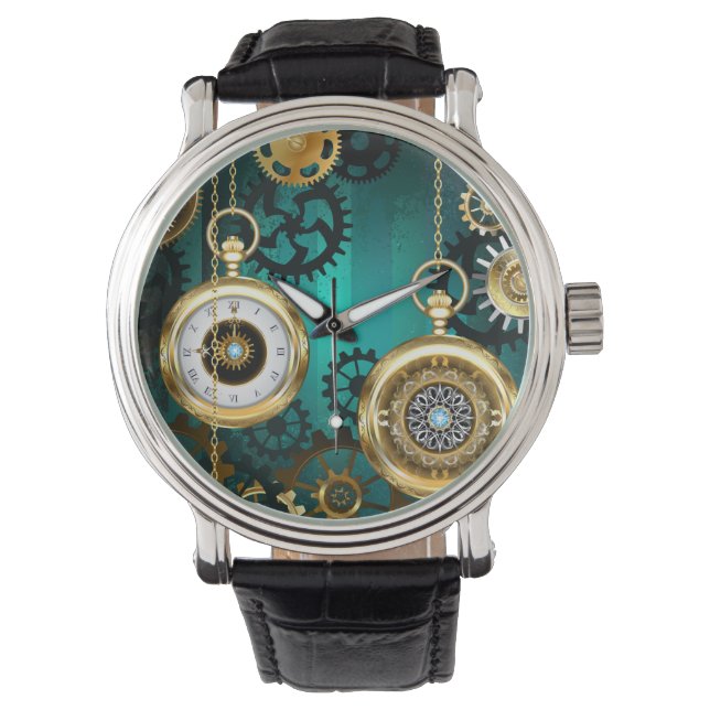 Steampunk Jewelry Watch on a Green Background (Front)
