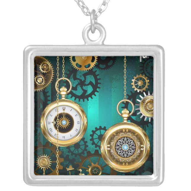 Steampunk Jewelry Watch on a Green Background (Front)