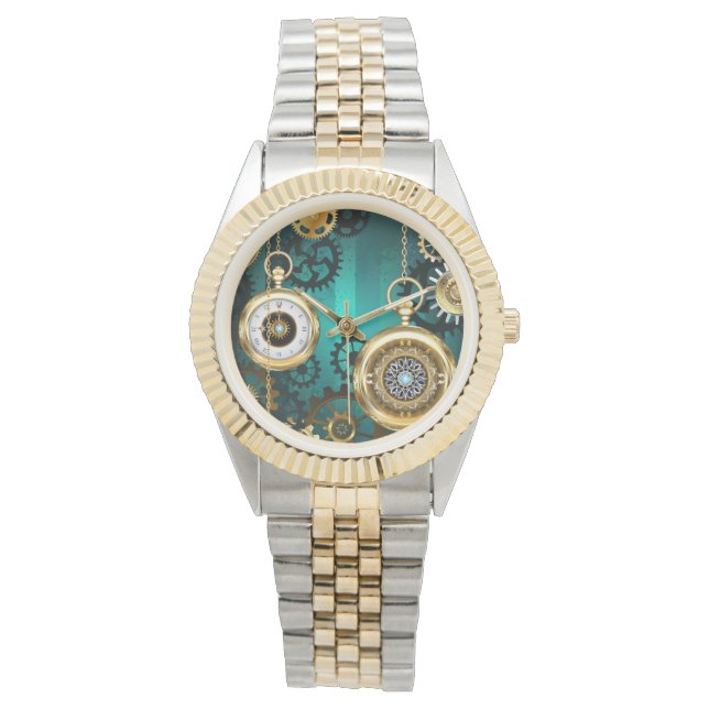 Steampunk Jewelry Watch on a Green Background (Front)