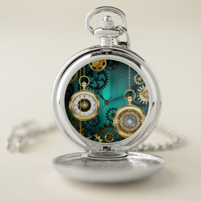 Steampunk Jewelry Watch on a Green Background (Inside)