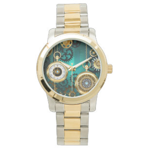 Steampunk Jewelry Watch on a Green Background