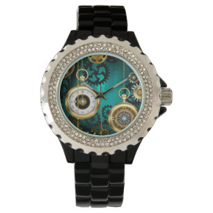 Steampunk Jewelry Watch on a Green Background